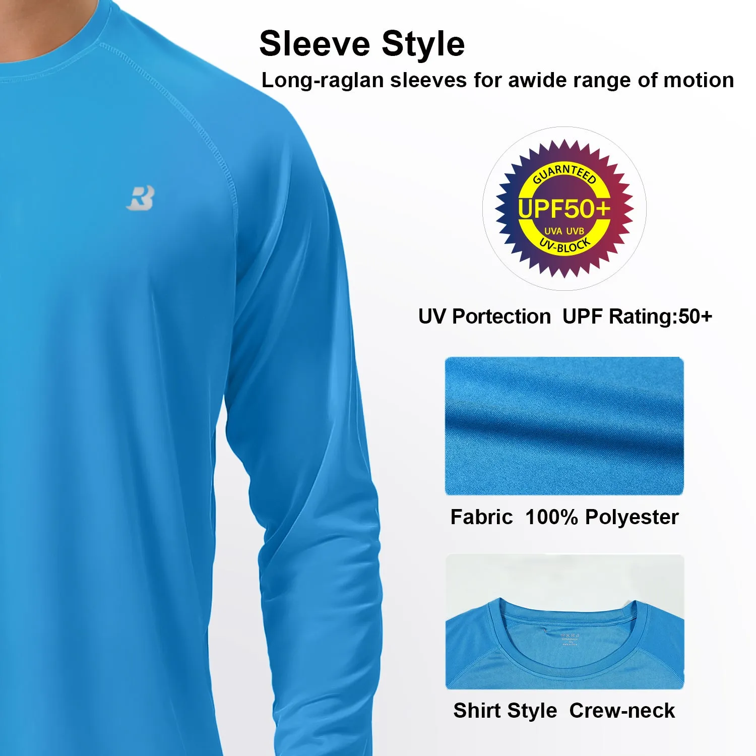 Roadbox Men's 2 Pack UV Sun Protection SPF UPF 50  Long Sleeve Quick Dry Fishing Shirts Outdoor Rash Guard for Running Hiking Swimming