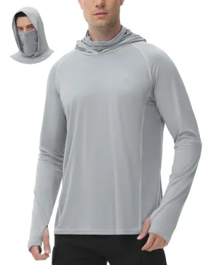 Roadbox Men's Long Sleeve Hoodie - UPF 50  UV Protection Peformance Thumbholes Hooded Shirts with Face Mask for Fishing Hiking Workout