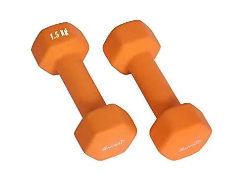 SAPPHIRE Neoprene Coated Dumbbells 1.5 kg for Gym/ home PACK OF 2/Integrated Grippy Weights All-Purpose Color Coded Dumbbell Set