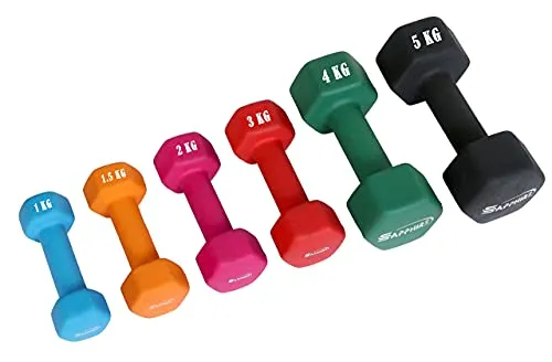 SAPPHIRE Neoprene Coated Dumbbells 1.5 kg for Gym/ home PACK OF 2/Integrated Grippy Weights All-Purpose Color Coded Dumbbell Set