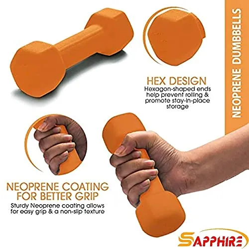 SAPPHIRE Neoprene Coated Dumbbells 1.5 kg for Gym/ home PACK OF 2/Integrated Grippy Weights All-Purpose Color Coded Dumbbell Set