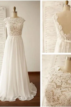 Scoop Neck V-Back Lace A-Line Beach Wedding Dress WD100
