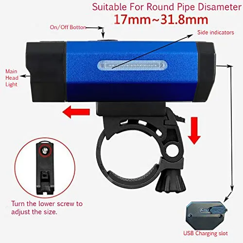SHIVEXIM Waterproof Rechargeable USB Charging Cycle Front LED Light Headlight (Blue)