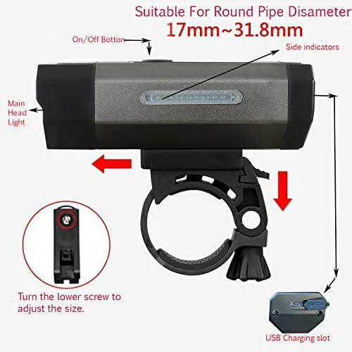 SHIVEXIM Waterproof Rechargeable USB Charging Cycle Front LED Light Headlight (Grey)