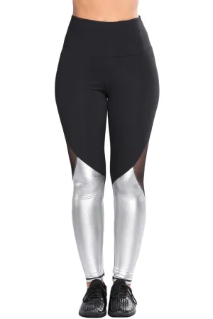 Silver Metallic Bottom Detail Active Stretch Leggings