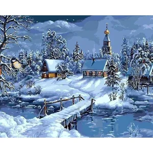 Snowy Christmas Landscape - Canvastly DIY Paint By Numbers