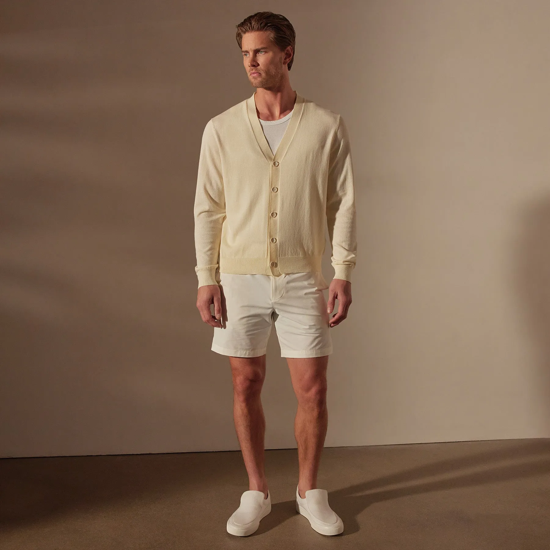 Stretch Cotton Cardigan - Ivory