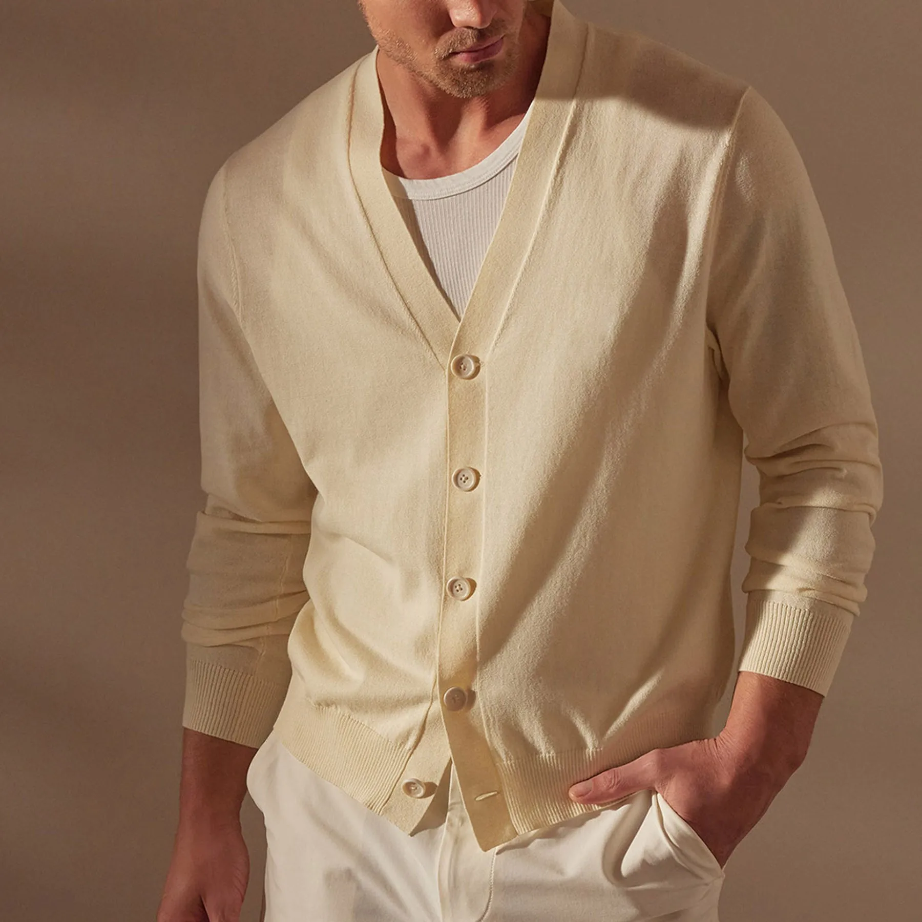 Stretch Cotton Cardigan - Ivory