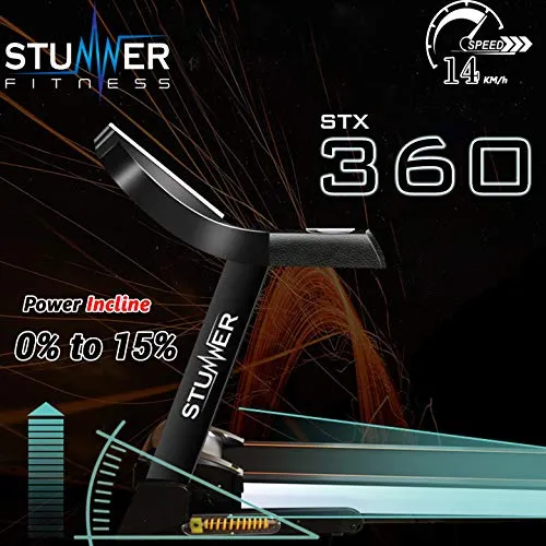 Stunner Fitness STX-360 2.0 HP (4.0 HP Peak) Motorised Treadmill with Auto Inclination & Auto Lubrication System, MP3, Smart Phone App for Cardio Workout at Home (Free Installation Assistance)