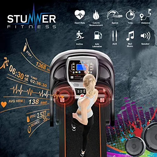 Stunner Fitness STX-360 2.0 HP (4.0 HP Peak) Motorised Treadmill with Auto Inclination & Auto Lubrication System, MP3, Smart Phone App for Cardio Workout at Home (Free Installation Assistance)