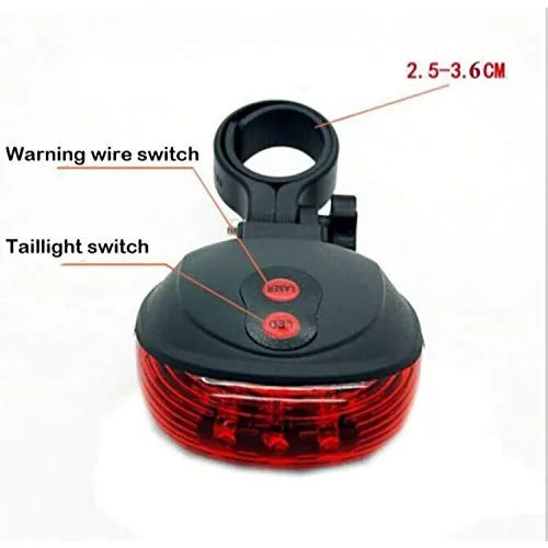 SUKHAD 5 LED 2 Laser ABS Cycling Bike Bicycle Flashing Rear Tail Light/Warning Light, 3.15 x 2.76 x 0.98 inch, Red & Black.