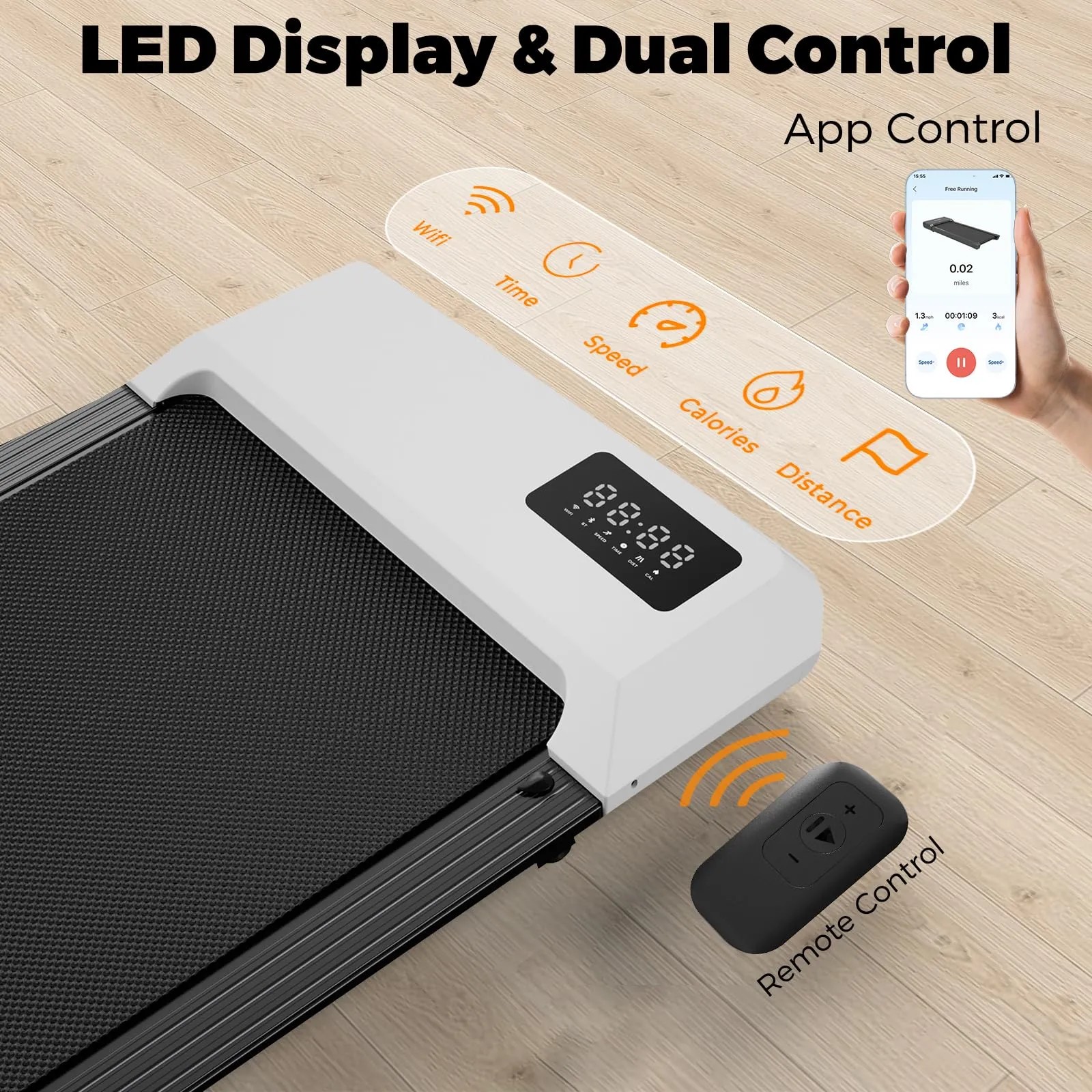 SupeRun Walking Pad, Under Desk Treadmill, 3 in 1 Portable Treadmill with Remote Control LED Display, 2.5 HP Quiet Walking Jogging Machine for Office Home Use, 300 Lbs Capacity (White-45''L, BA03)