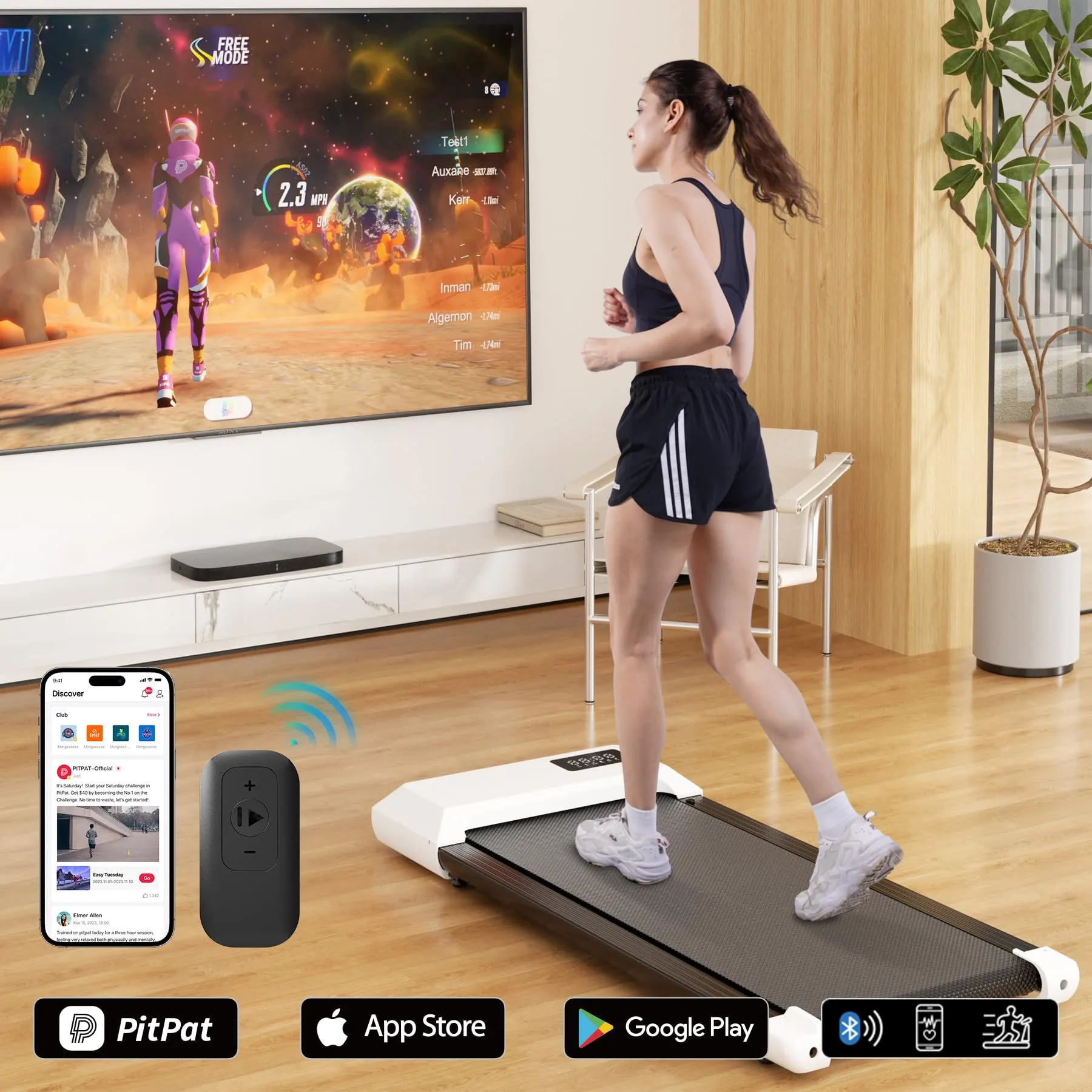 SupeRun Walking Pad, Under Desk Treadmill, 3 in 1 Portable Treadmill with Remote Control LED Display, 2.5 HP Quiet Walking Jogging Machine for Office Home Use, 300 Lbs Capacity (White-45''L, BA03)