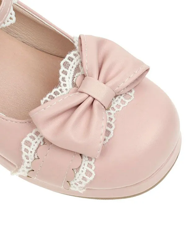 Sweet Lolita Footwear Black Bows Lace Round Toe PU Leather Lolita Pumps