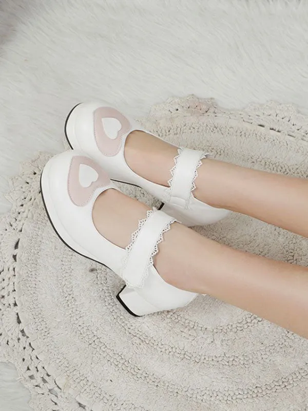 Sweet Lolita Footwear White Cascading Ruffles Round Toe PU Leather Lolita Pumps