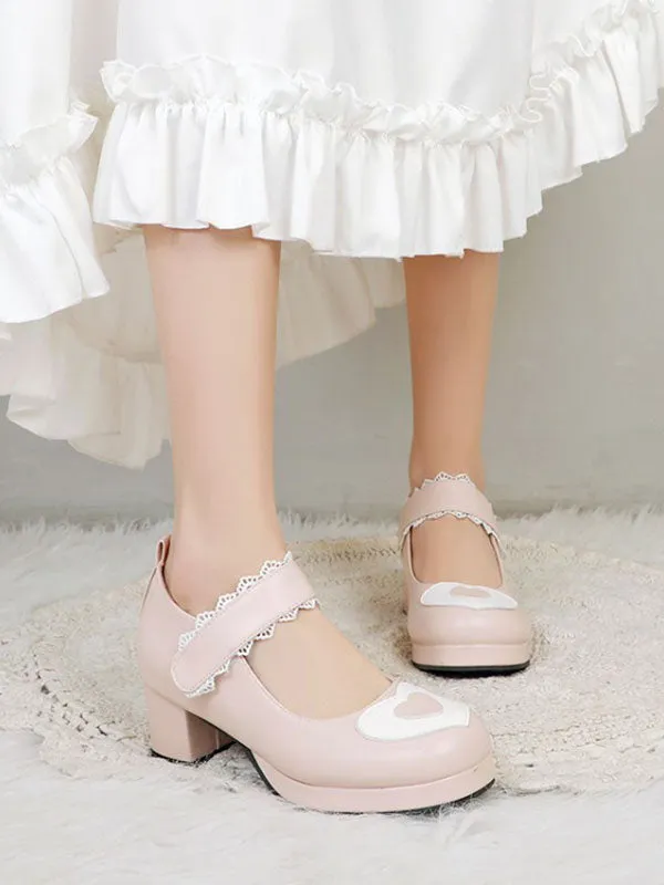 Sweet Lolita Footwear White Cascading Ruffles Round Toe PU Leather Lolita Pumps