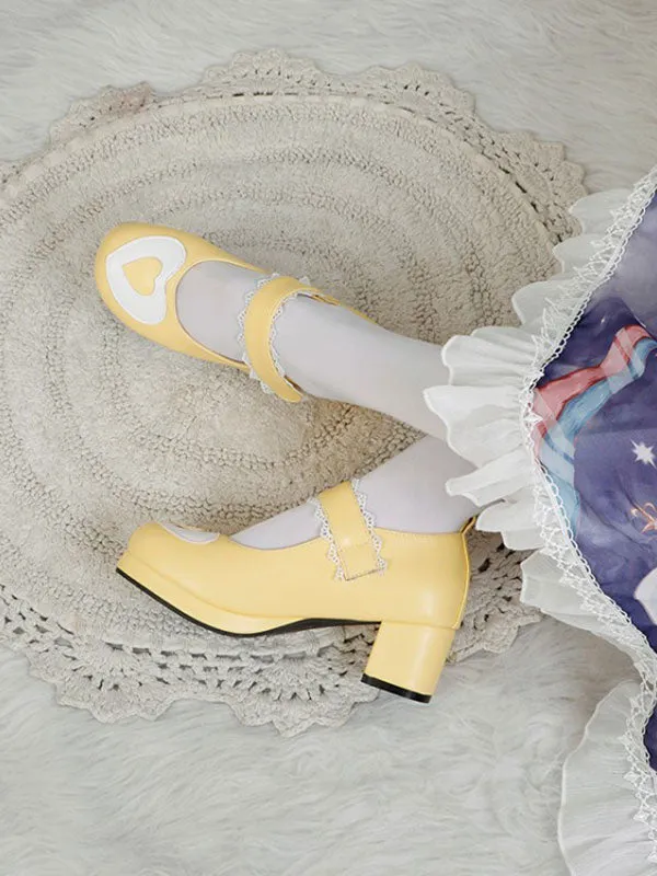 Sweet Lolita Footwear White Cascading Ruffles Round Toe PU Leather Lolita Pumps