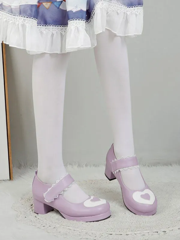 Sweet Lolita Footwear White Cascading Ruffles Round Toe PU Leather Lolita Pumps