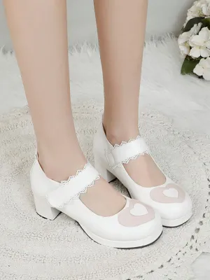 Sweet Lolita Footwear White Cascading Ruffles Round Toe PU Leather Lolita Pumps