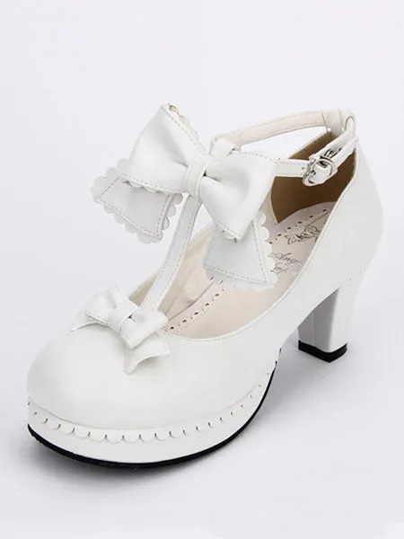 Sweet Lolita Shoes White Round Toe Cone Heel T Strap Lolita Shoes