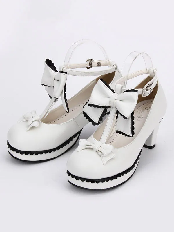 Sweet Lolita Shoes White Round Toe Cone Heel T Strap Lolita Shoes