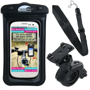 SwimCell Phone Holder Bike Waterproof Case - Handlebar Mount. (10cm x 16cm)