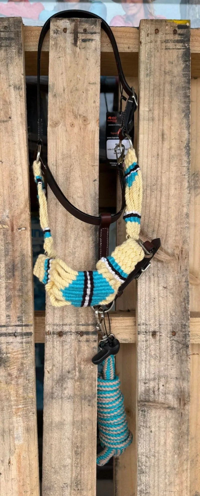 Toprail Equine Halter and Lead Set Woollen Cord/Leather