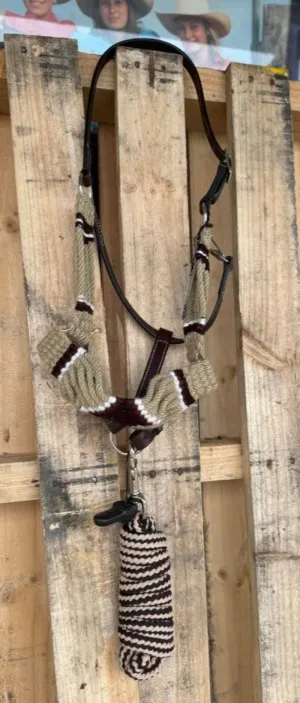 Toprail Equine Halter and Lead Set Woollen Cord/Leather