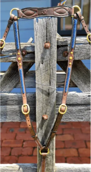 Toprail Leather Breastplate Havana Brown with Blue Plait