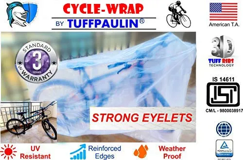 TUFFPAULIN Cycle Wrap Transparent, Universal Cycle Cover , Bicycle Cover , Extra Strong Durable , UV Resistant , 100% Waterproof Virgin , 6 Layer 3D Rib Technology