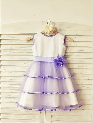 Tulle Princess Scoop Sleeveless Flower Girl Dresses Floor Length Dress With Hand-made Flower