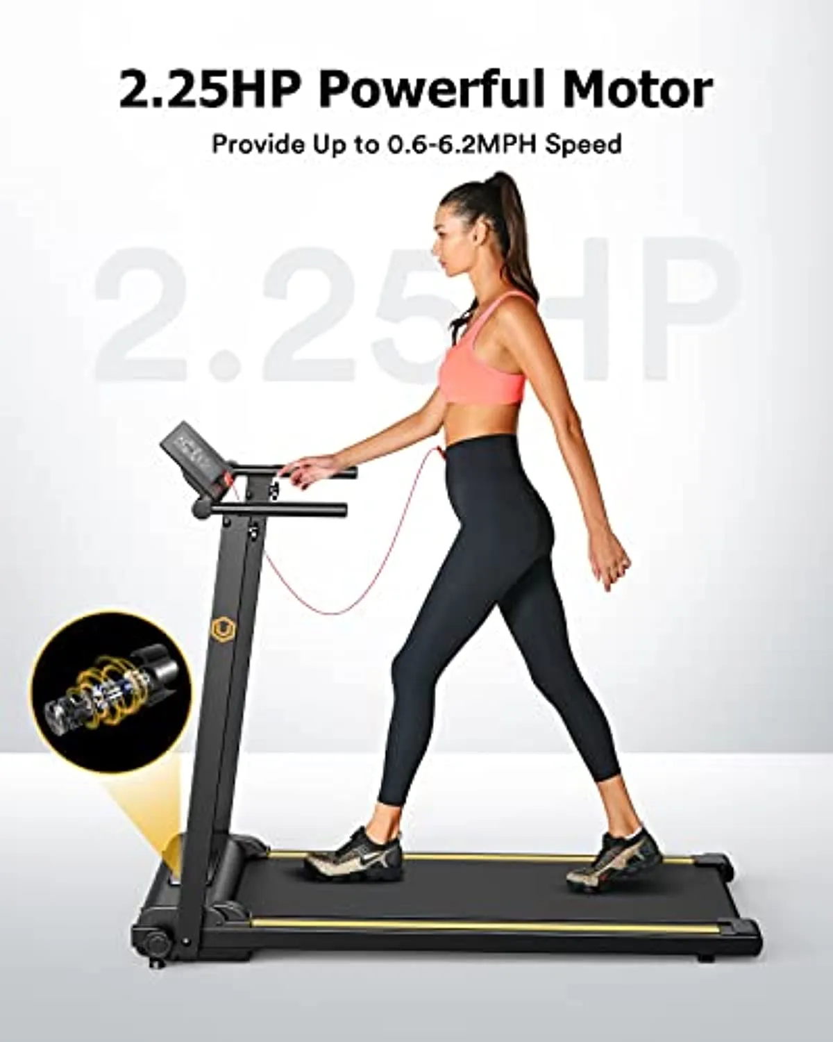 UREVO Mini Folding Treadmill, Lightweight Design 2.25 HP Small Treadmill with 12 Preset programs LCD Monitor, Foldable Electric Treadmills for Women & Kids Quiet Jogging at Home