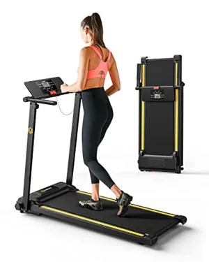 UREVO Mini Folding Treadmill, Lightweight Design 2.25 HP Small Treadmill with 12 Preset programs LCD Monitor, Foldable Electric Treadmills for Women & Kids Quiet Jogging at Home