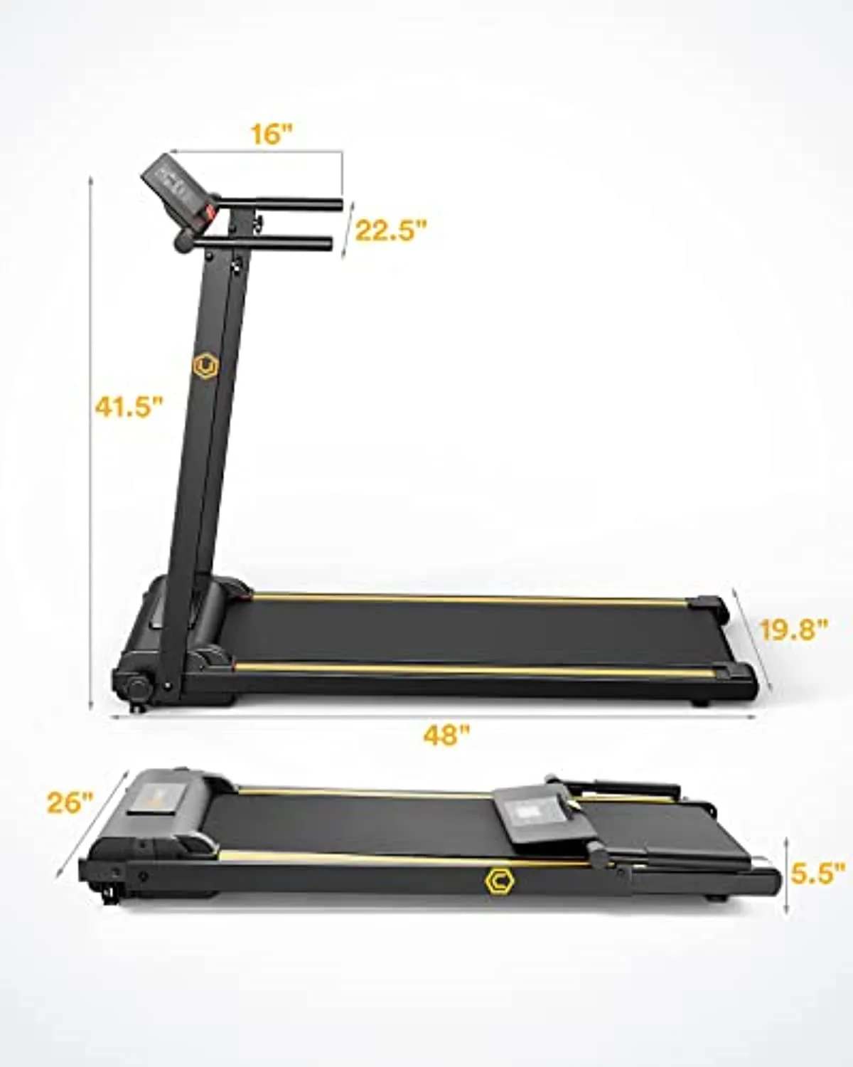 UREVO Mini Folding Treadmill, Lightweight Design 2.25 HP Small Treadmill with 12 Preset programs LCD Monitor, Foldable Electric Treadmills for Women & Kids Quiet Jogging at Home