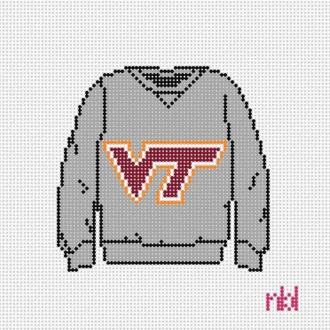 Virginia Tech Sweatshirt Needlepoint Canvas Burgundy or Gray