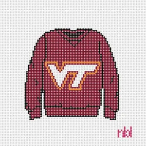 Virginia Tech Sweatshirt Needlepoint Canvas Burgundy or Gray