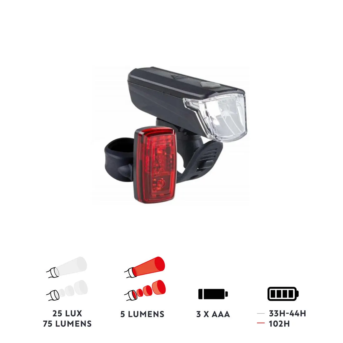 Waterproof front and rear battery-powered LED bike light set