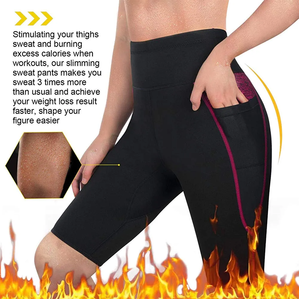 Women high waist sauna sweat shorts with pocket