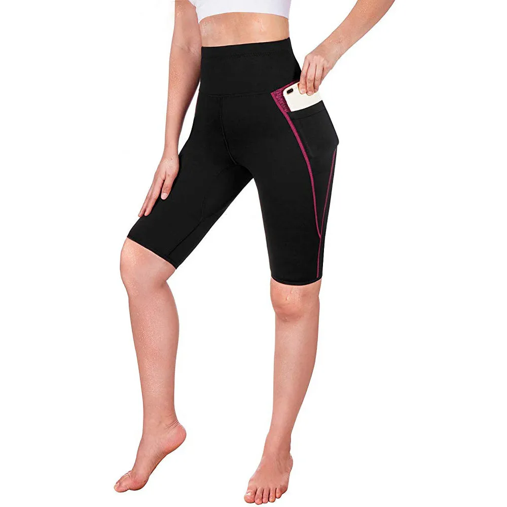 Women high waist sauna sweat shorts with pocket