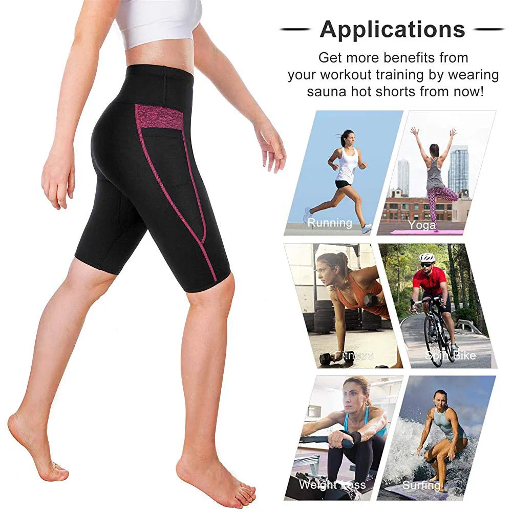 Women high waist sauna sweat shorts with pocket