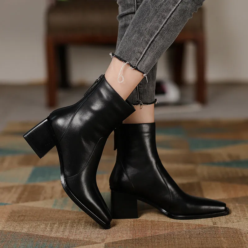 Women  Round Toe Square High Heel Motorcycle Boots