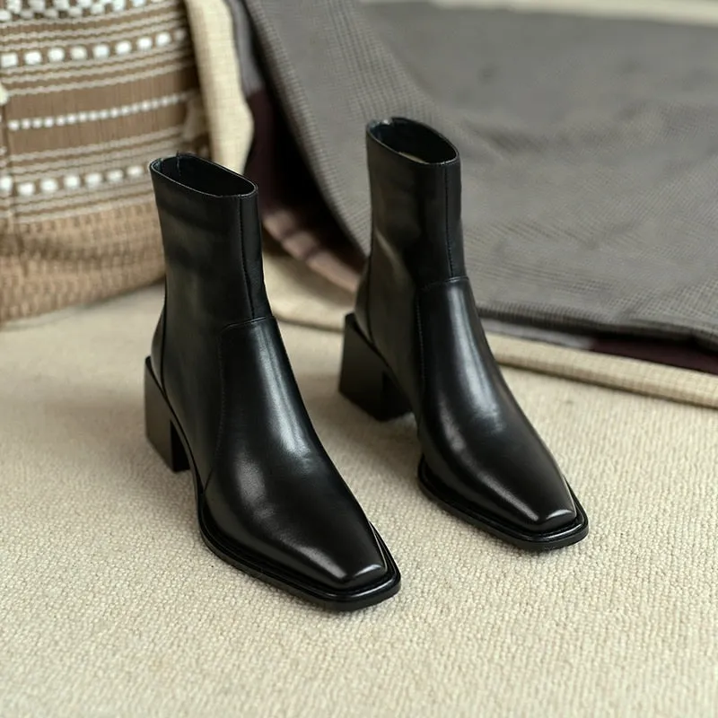 Women  Round Toe Square High Heel Motorcycle Boots