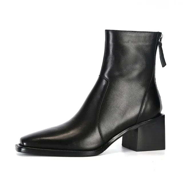 Women  Round Toe Square High Heel Motorcycle Boots