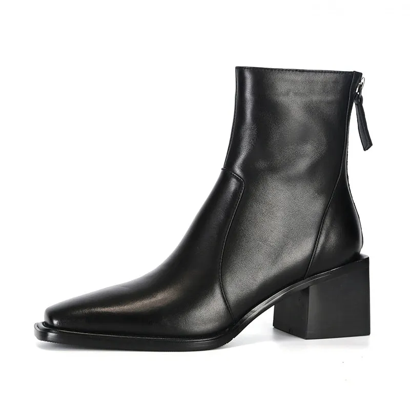 Women  Round Toe Square High Heel Motorcycle Boots