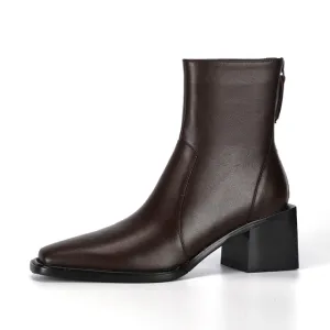 Women  Round Toe Square High Heel Motorcycle Boots