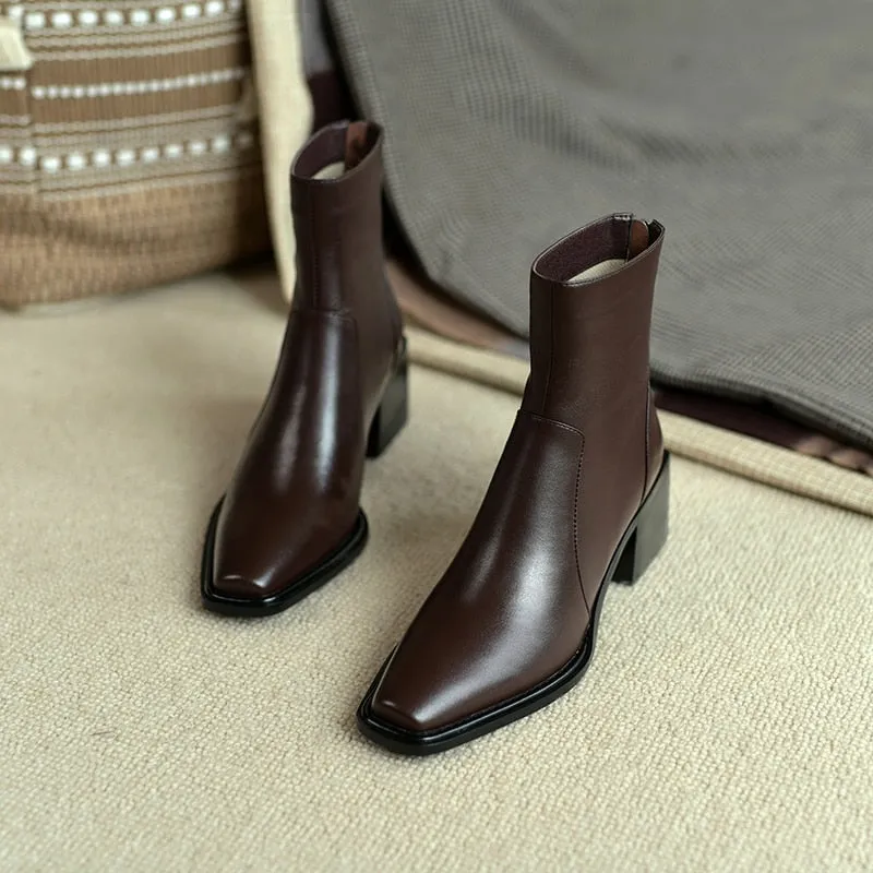 Women  Round Toe Square High Heel Motorcycle Boots
