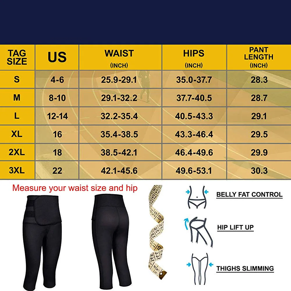 Women Sauna Yoga Pants Capris with Waist Trainer Belt