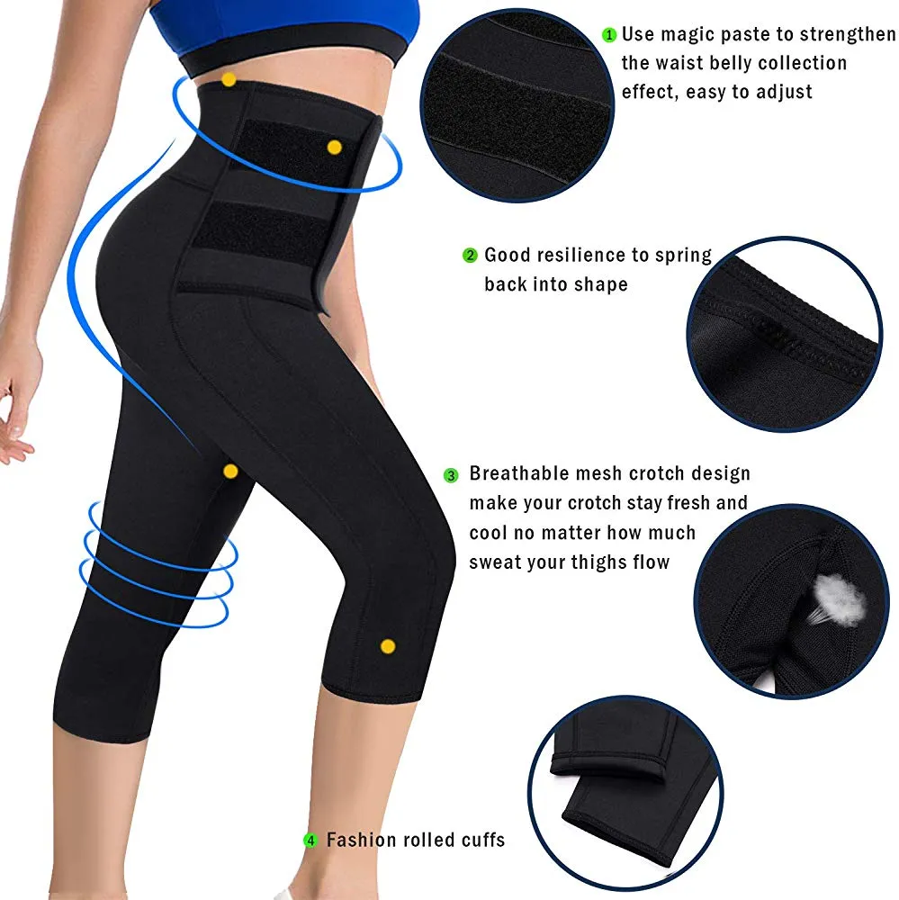 Women Sauna Yoga Pants Capris with Waist Trainer Belt