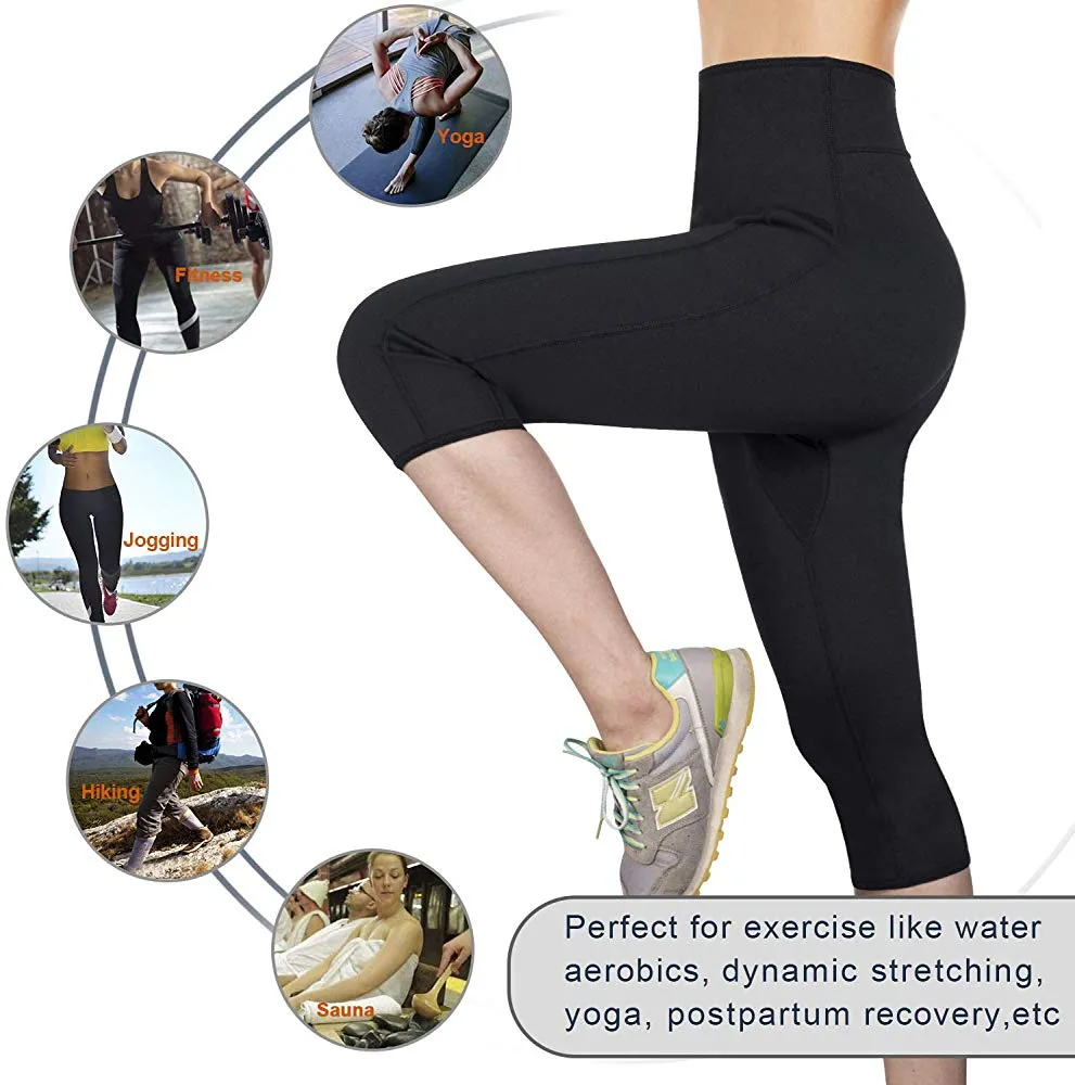 Women Sauna Yoga Pants Capris with Waist Trainer Belt