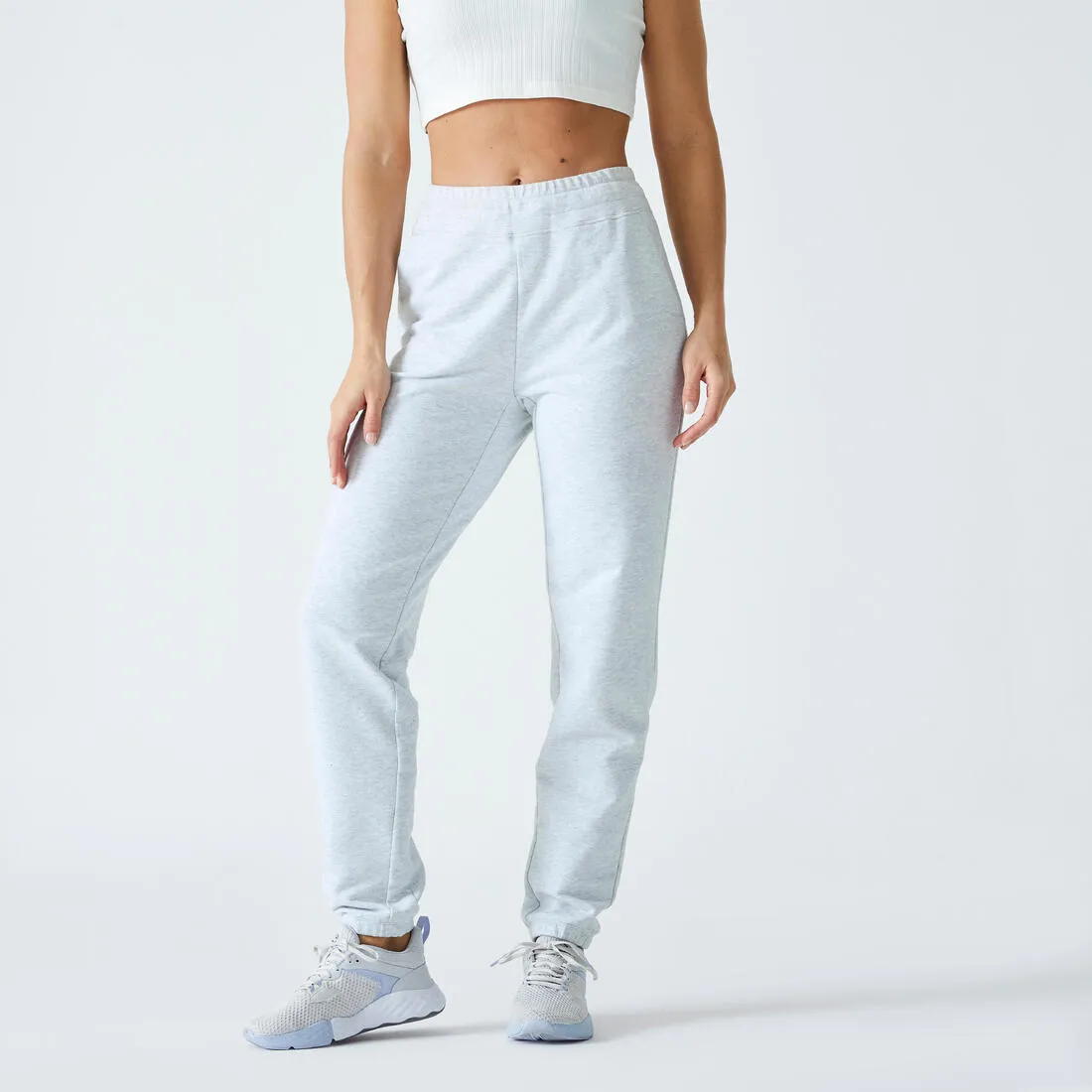 Women's Slim-Fit Fitness Jogging Bottoms 500 - Light Grey